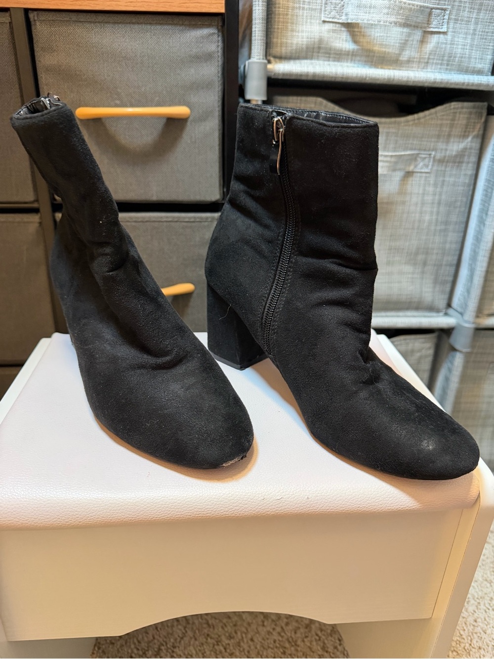 Link Black Suede Block Heel Ankle Boots
